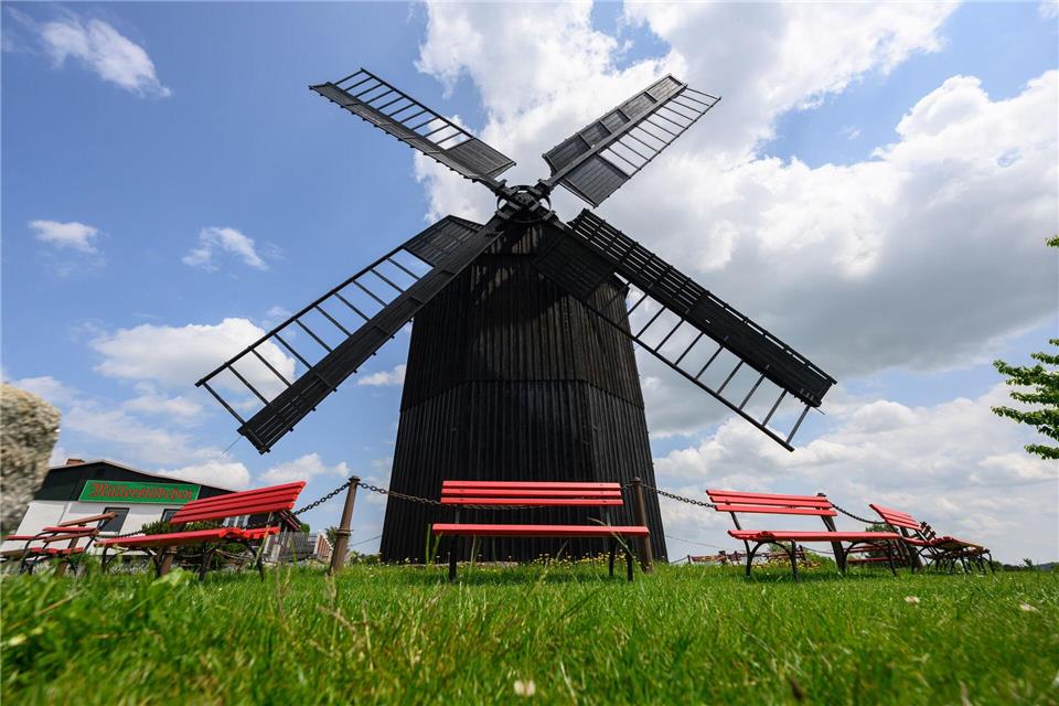 Die Mühle ist voll funktionstüchtig. Dies zeigt sie etwa beim sogenannten „Schaudrehen“.Robert Michael/dpa