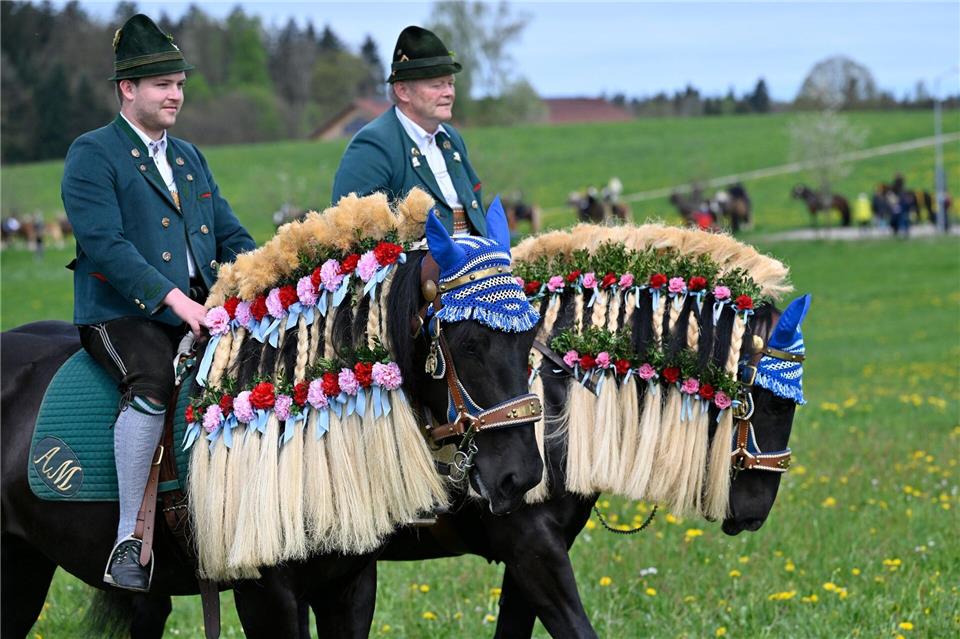Die Pferde sind beim Georgiritt festlich geschmückt. (Archivbild)Uwe Lein/dpa