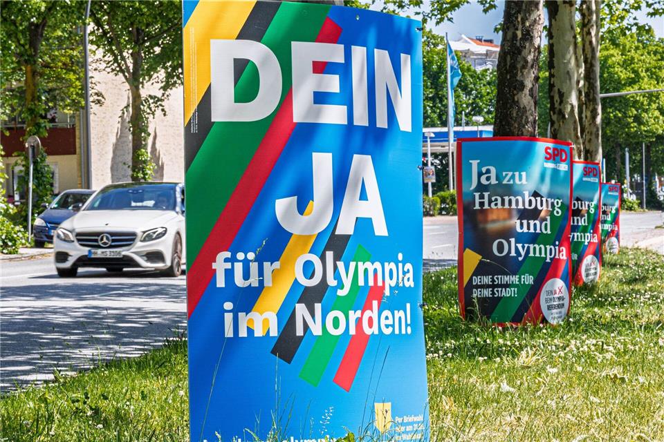 Die Plakate der Olympia-Befürworter sind überall in Hamburg zu sehen.  Markus Scholz/dpa