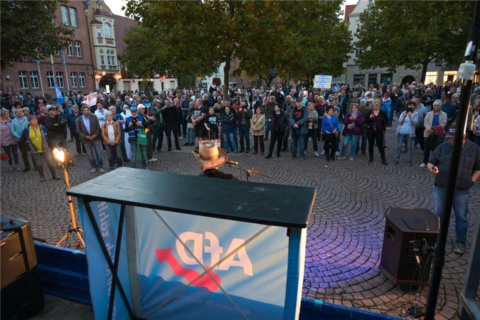 Die Rechtspopulisten sind seit Jahren an vielen Orten regelmäßig vertreten - nicht nur mit Infoständen, sondern auch bei Demonstrationen und Bürgerdialogen. (Archivbild)Heiko Rebsch/dpa