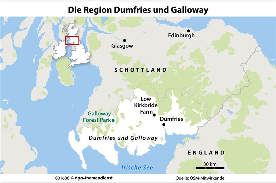 Die Region Dumfries und Galloway befindet sich im Südwesten Schottlands. Der besondere Stolz gebührt in dieser landwirtschaftlich geprägten Gegend den Rindern.dpa-infografik/dpa-tmn