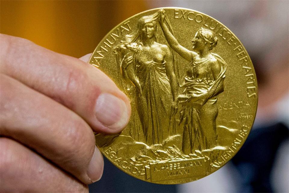 Die Rückseite der Nobel-Medaille für Chemie stellt die Natur in Form einer Göttin dar, die aus den Wolken auftaucht. (Illustration)Stefanie Loos/AP-Pool/dpa