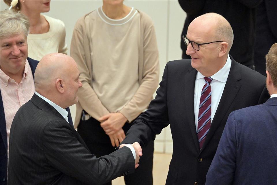 Die SPD/BSW-Koalition in Brandenburg von SPD-Ministerpräsident Dietmar Woidke und seinem BSW-Stellvertreter Robert Crumbach ist ein Jahr im Amt (Archivbild).Michael Bahlo/dpa