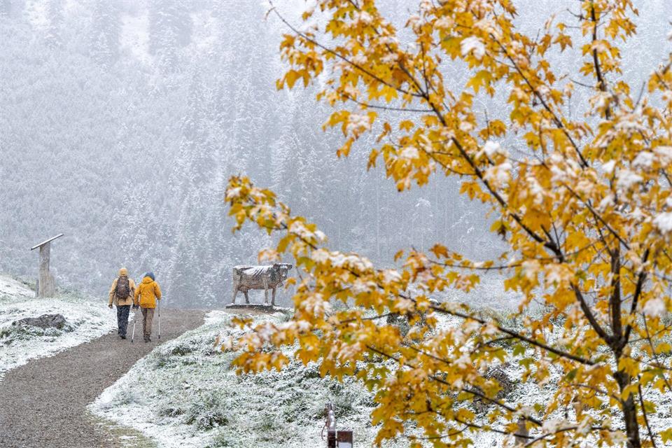 Die Schneefallgrenze liegt am Sonntag zunächst oberhalb von 2.500 Metern.Jan Eifert/dpa