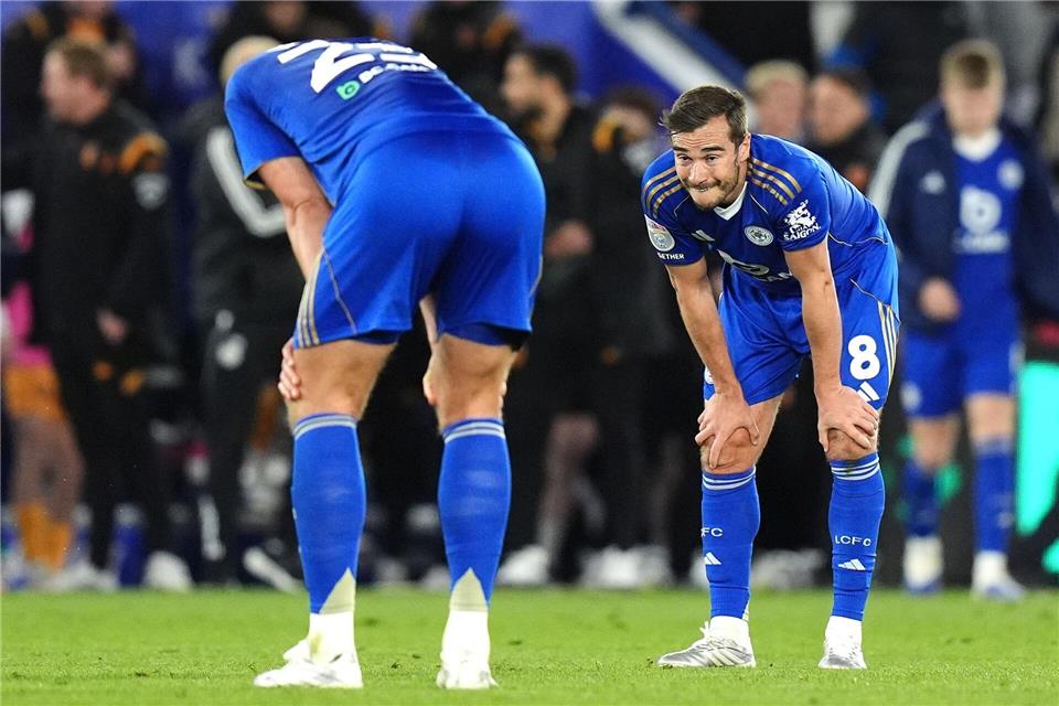 Die Spieler von Leicester City können den Abstieg kaum fassen.Jacob King/PA Wire/dpa