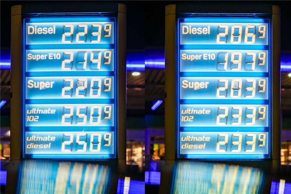 Die Spritpreise gingen am frühen Morgen vielerorts spürbar herunter. Christoph Reichwein/dpa