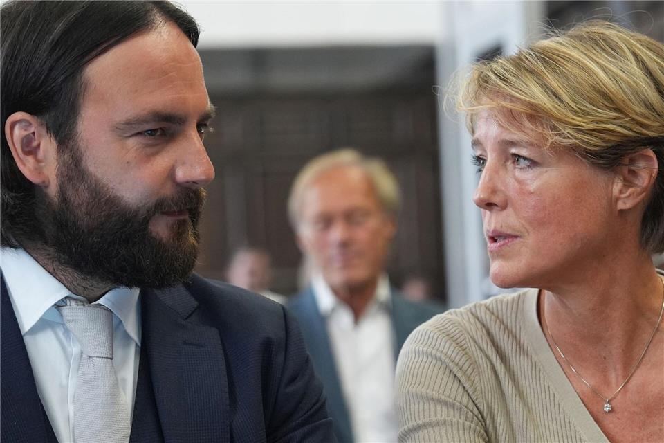 Die Unternehmerin Christina Block und ihr Verteidiger Ingo Bott.Marcus Brandt/Pool dpa/dpa