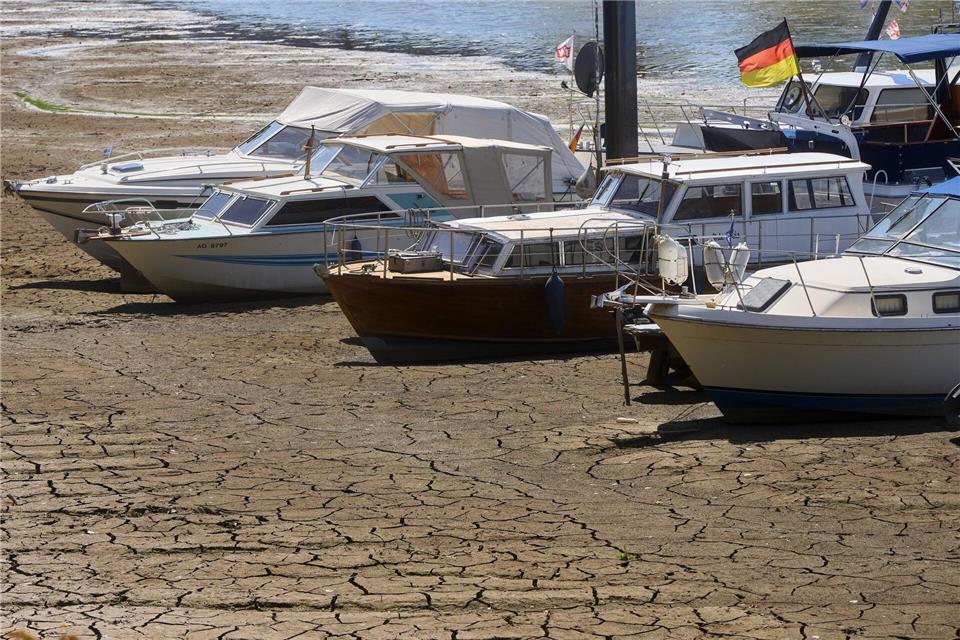 Die Wasserstände im Rhein sind wegen der anhaltenden Trockenheit stark gesunken. Thomas Frey/dpa
