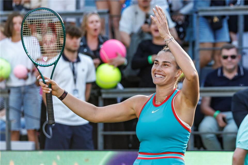 Die Weltranglisten-Erste Aryna Sabalenka schlägt erneut in Berlin auf. (Archivbild)Andreas Gora/dpa