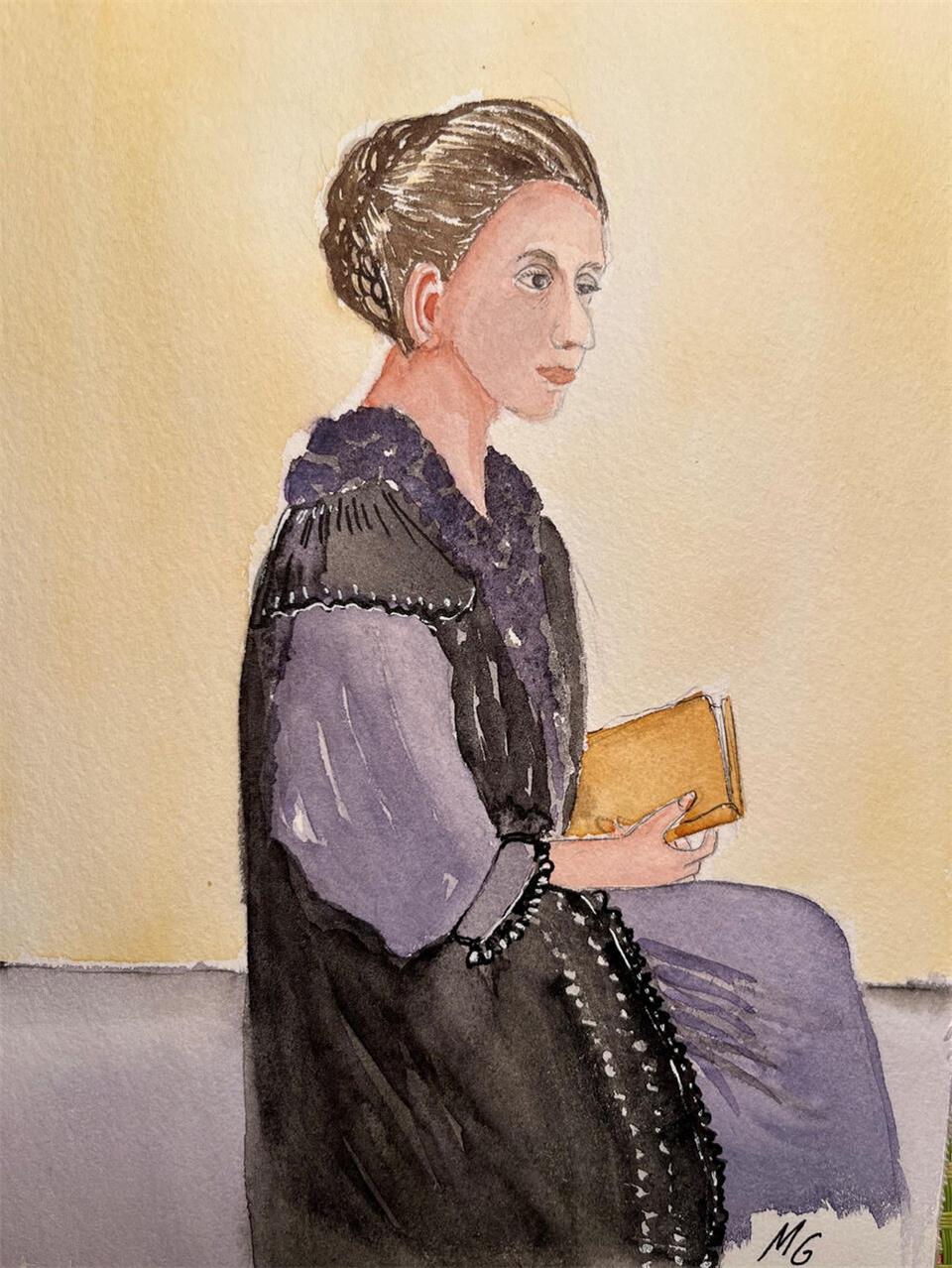 Die Zeichnung von Maria Glenz zeigt die Schrifstellerin Ilse Margarete Asta Helene von Stach, geboren am 17. Februar 1879 im Haus Pröbsting.