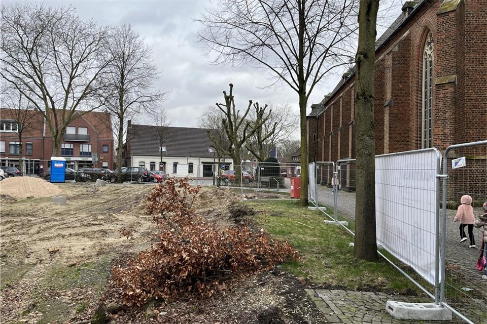 Die beiden Bäume am rechten Bildrand stehen nach Ansicht von Kirche und Gemeinde zu dicht an der künftigen Baustelle und sollen gefällt werden. Die Fraktionen wollten dem so nicht folgen.