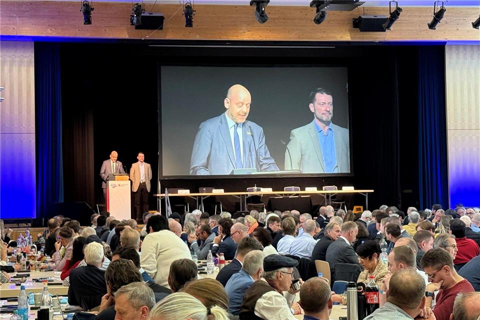 Die beiden Landessprecher Lambrou und Lichert treten bei dem AfD-Landesparteitag im osthessischen Neuhof zur Wiederwahl an.Michael Bauer/DPA