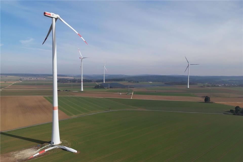 Die beschädigte Windkraftanlage im Bürgerwindpark.Daniel Löb/dpa