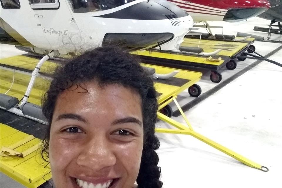 Die deutsche Hubschrauber-Pilotin Jacqueline Sellmann in New York.