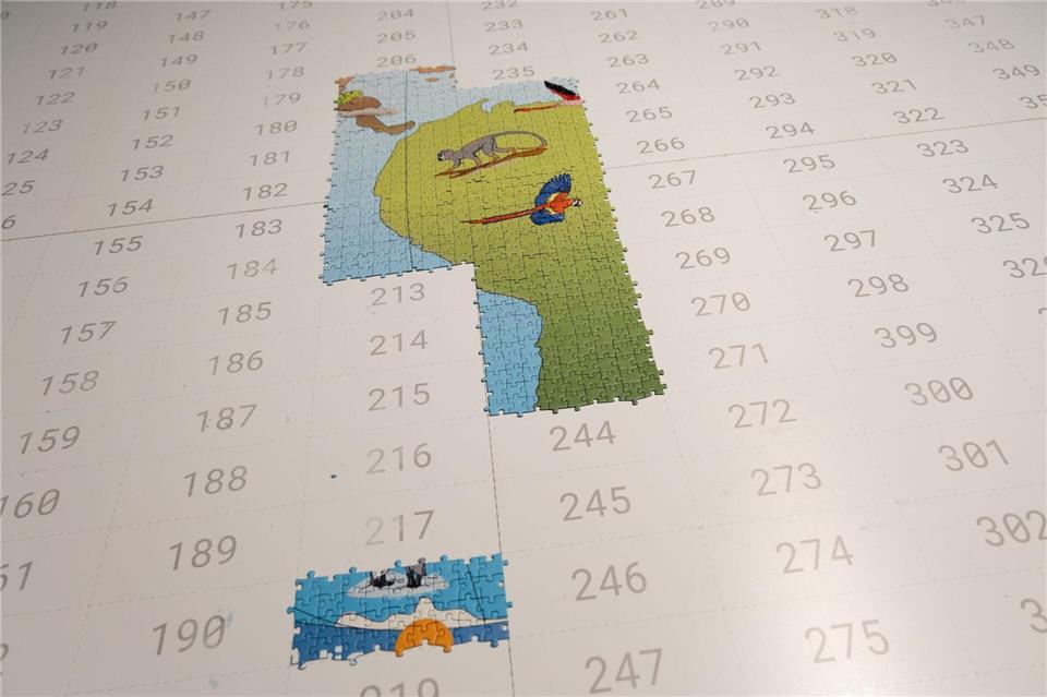 Die einzelnen Abschnitte werden zu einem überdimensionalen Puzzle zusammengefügt.Focke Strangmann/dpa