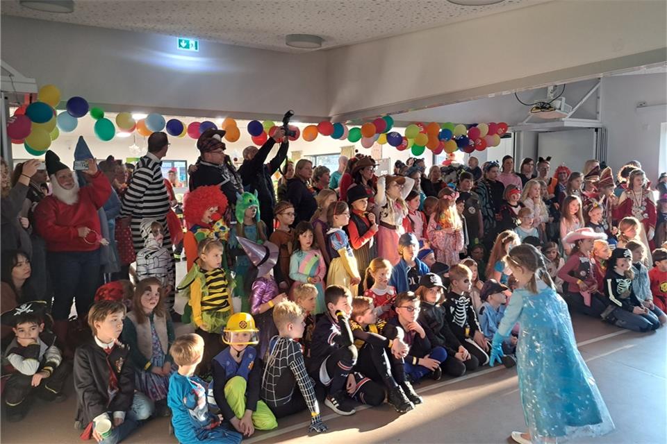 Die jungen Karnevalisten verfolgten das bunte Programm, hier der Auftritt der „Eiskönigin“. 