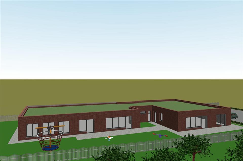 Die neue Kita Holzwurm soll auch ohne eine Förderung ein begrüntes Dach erhalten.