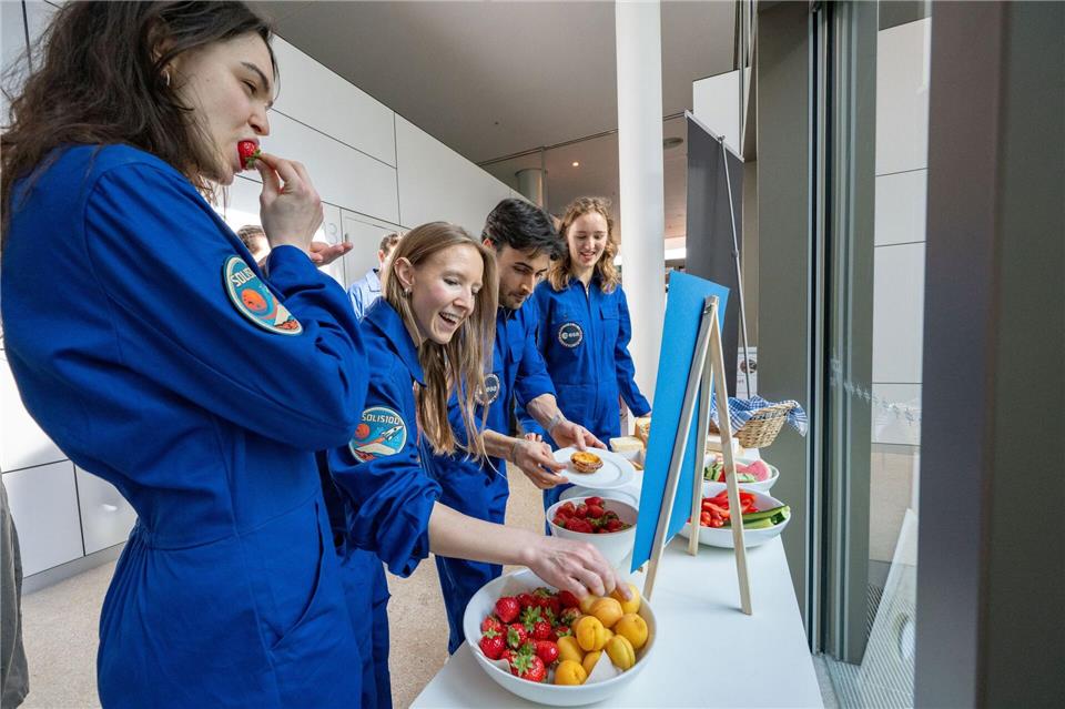Die sechs Testpersonen nach dem Verlassen der Simulationsanlage ---/Deutsches Zentrum für Luft- und Raumfahrt e.V. (DLR)/dpa