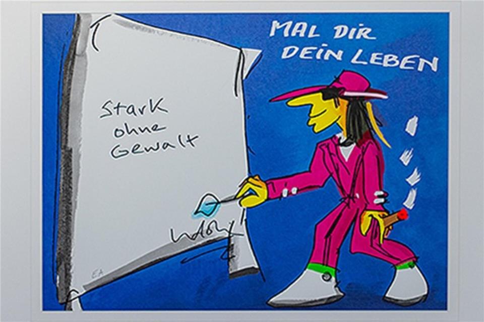 Dieses Unikat von Udo Lindenberg können Fans und Kunstfreunde ab sofort ersteigern. Die Auktion initiiert hat die Bürgerstiftung Westmünsterland.
