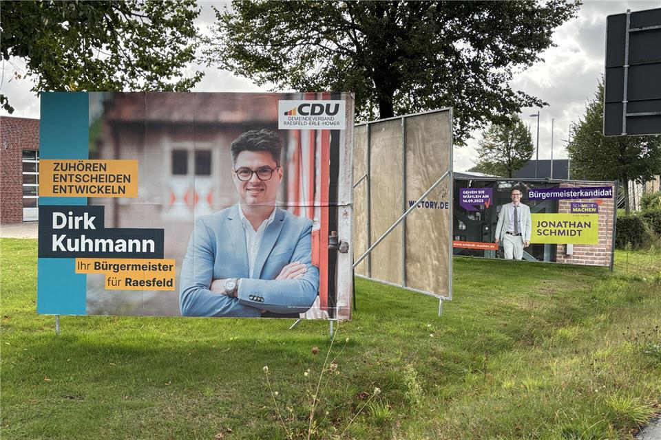 Dirk Kuhmann (CDU) hat die Bürgermeisterwahl in Raesfeld gewonnen, Jonathan Schmidt holte mit 20,3 Prozent das zweitbeste Ergebnis der vier Kandidaten.