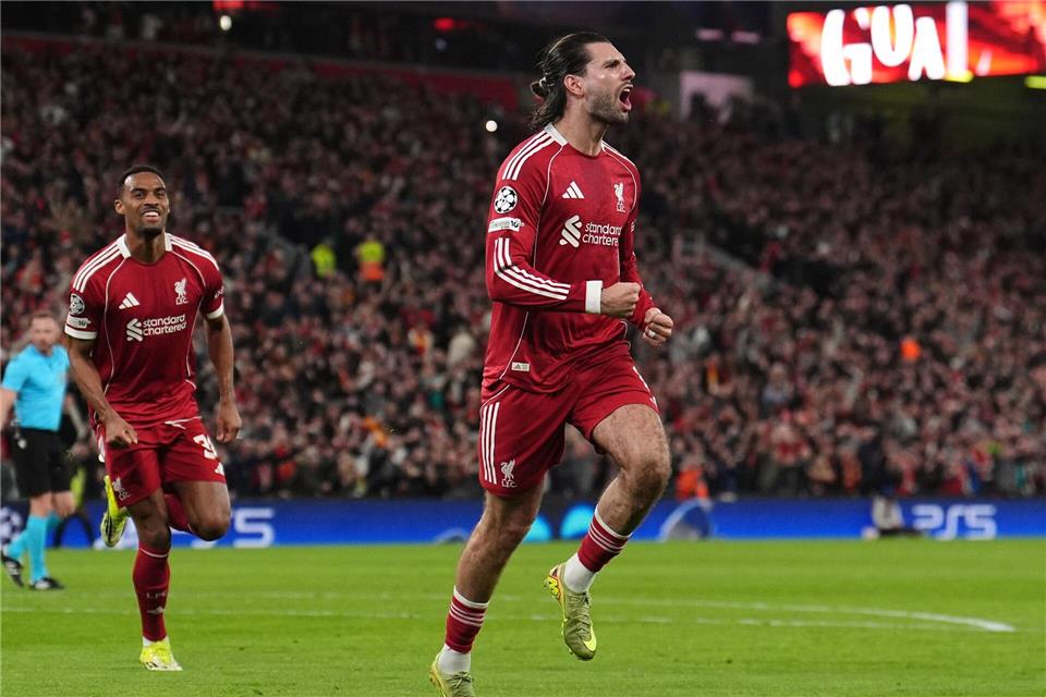 Dominik Szoboszlai brachte den englischen Meister mit seinem Treffer in die Spur.Martin Rickett/PA Wire/dpa