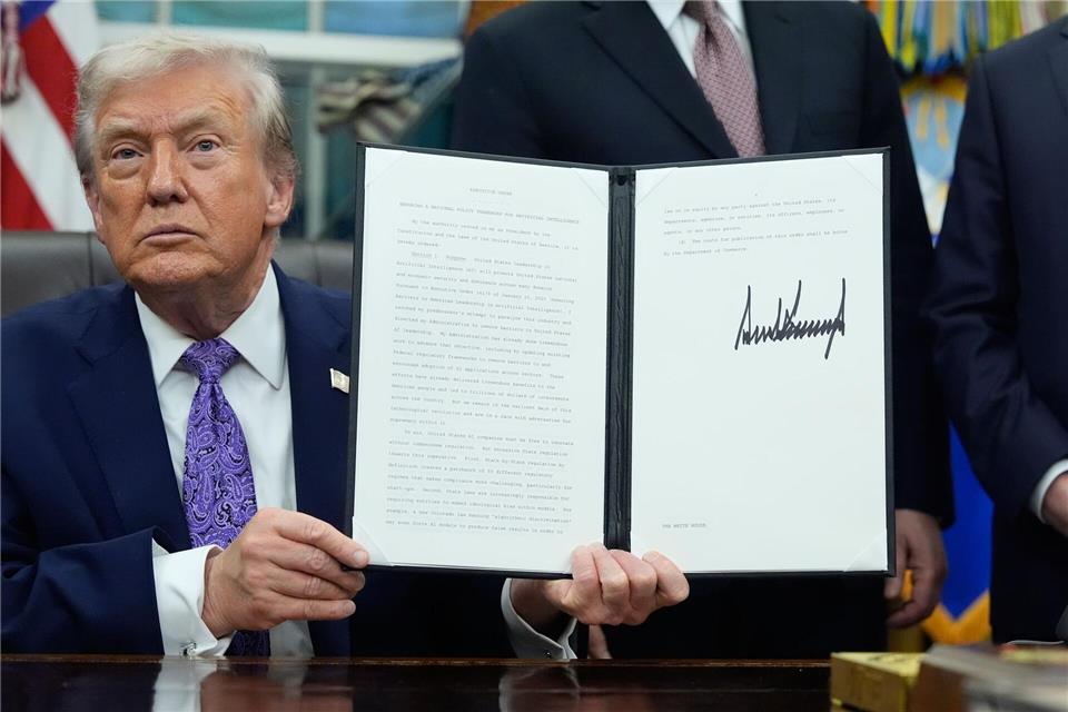 Donald Trump will KI-Gesetze einzelner Bundesstaaten eindämmen. (Archivbild)Alex Brandon/AP/dpa