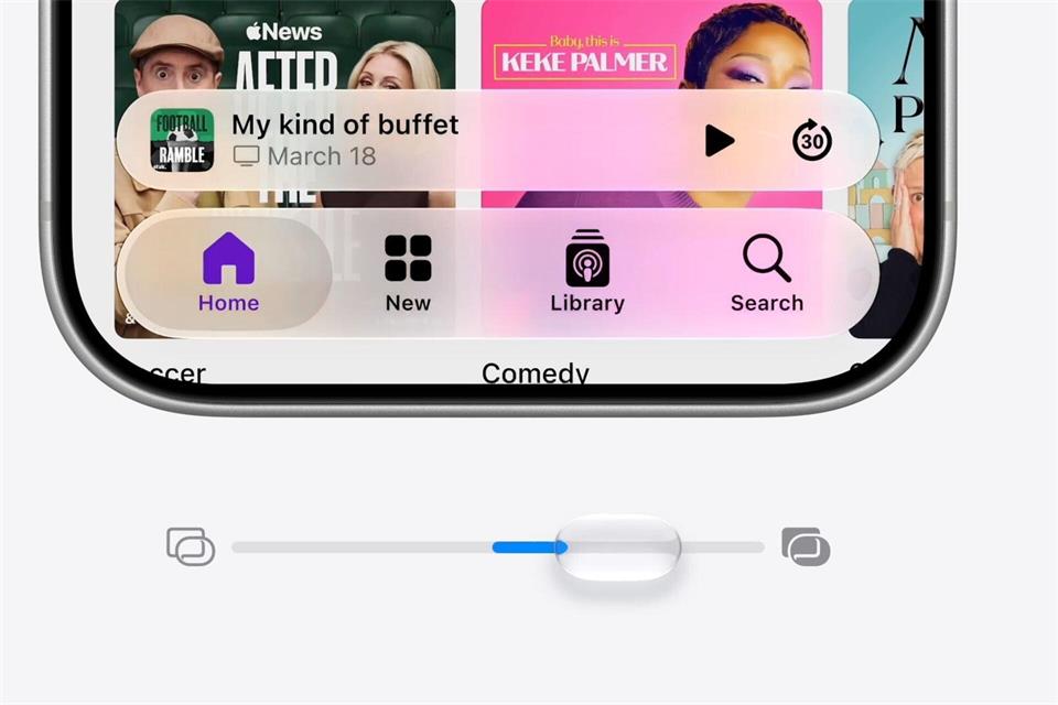Dosierte Transparenz: Der Liquid-Glass-Effekt lässt sich nun per Schieberegler stufenlos einstellen.picture alliance/dpa/Apple Inc.