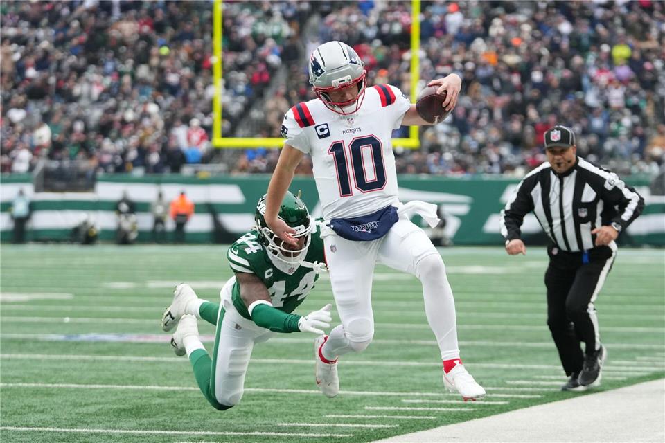 Drake Maye sorgte für fünf Touchdowns der Patriots gegen die New York Jets.Frank Franklin/AP/dpa