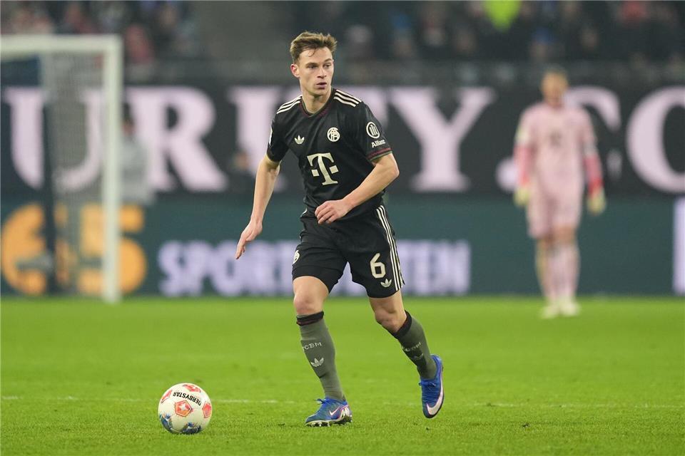 Drei Bayern-Stars droht eine Gelb-Sperre gegen Dortmund, auch Joshua Kimmich, (Archivbild) Marcus Brandt/dpa