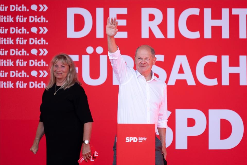 Dresden: Beim Wahlkampfauftakt der Sachsen-SPD verspricht Bundeskanzler Scholz eine sichere Rente. 