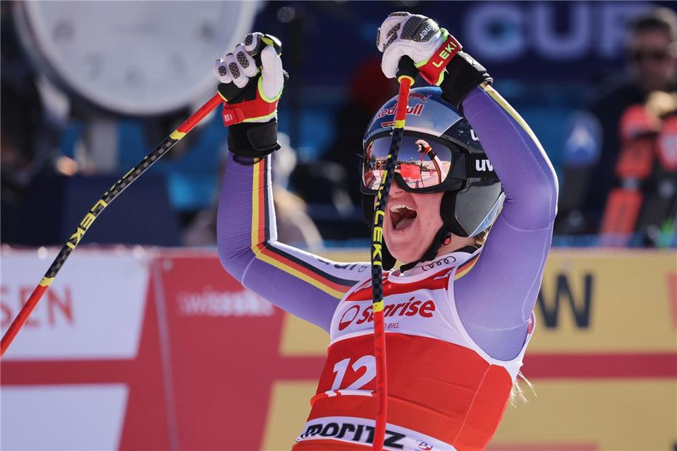 Dritter Weltcup-Sieg der Karriere: Emma Aicher sorgte in St. Moritz für Furore.Luciano Bisi/AP/dpa