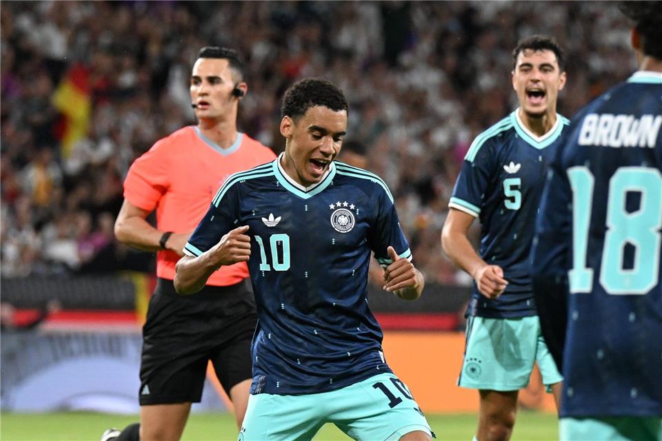 Durfte bei seinem DFB-Comeback ein Tor bejubeln: Jamal Musiala.Federico Gambarini/dpa
