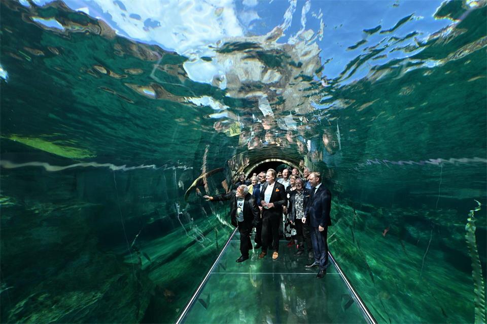 Ein Unterwassertunnel ermöglicht Rundumblicke auf Robben und Pinguine.Hendrik Schmidt/dpa