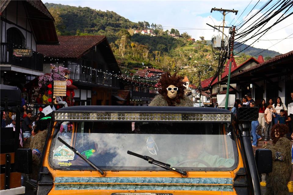 Ein als Gorilla verkleideter Mann nimmt an einem traditionellen deutsch-venezolanischen Fest während der Karnevalsfeierlichkeiten in Colonia Tovar in Venezuela teil. Javier Campos/dpa