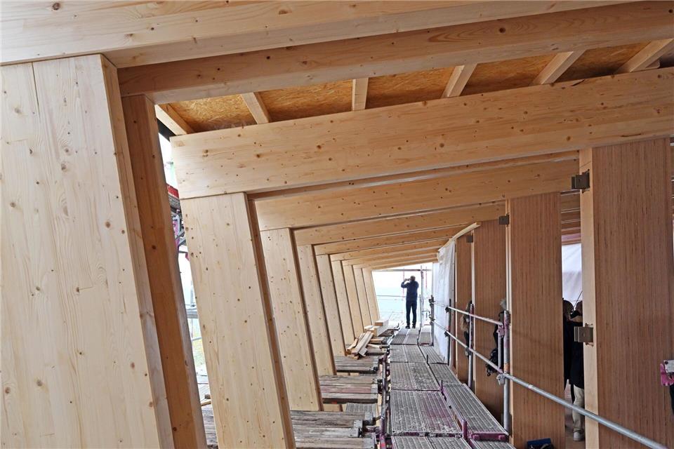 Einblick in den Rohbau des Besucherzentrums.Martin Schutt/dpa