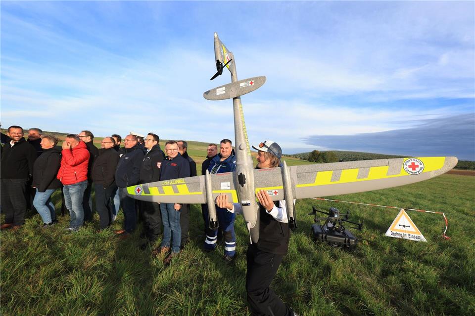 Eine Erkundungsdrohne soll die Katastrophenhilfe des BRK erleichtern.Karl-Josef Hildenbrand/dpa