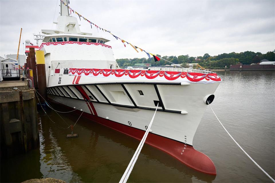 Eines von vier Offshore-Patrouillenschiffen (OPV) für Singapur.Sina Schuldt/dpa