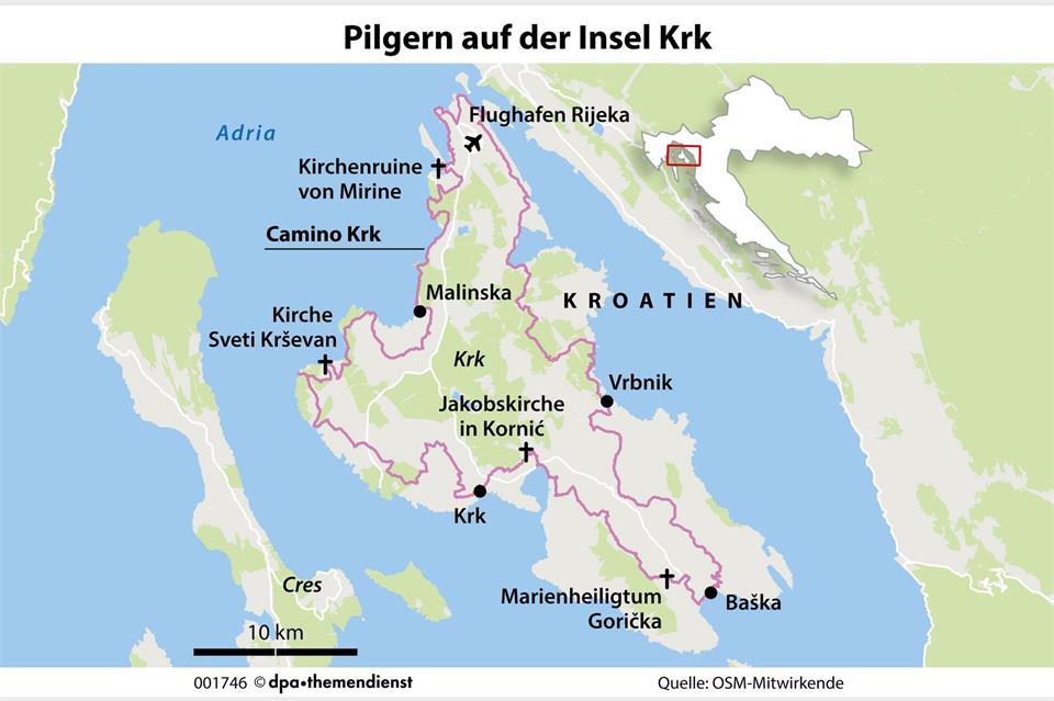 Einmal im Kreis um die Insel, so verläuft der Pilgerweg auf Krk.dpa-infografik/dpa-tmn