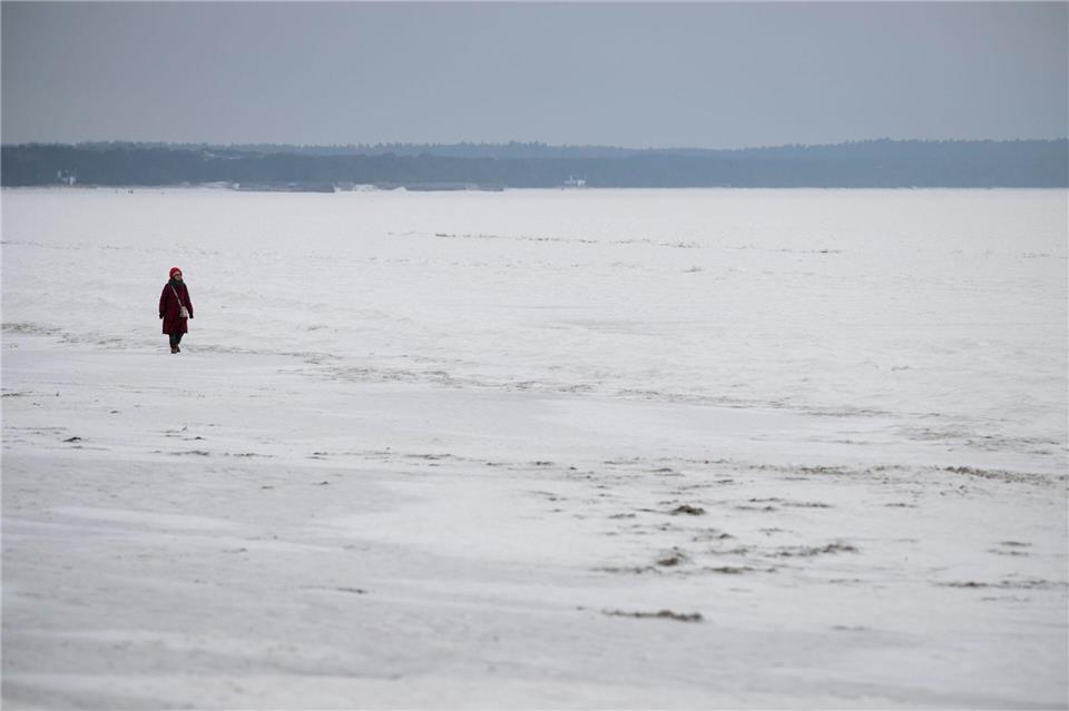 Eis hat den Ostsee-Strand an Rügens Küste in eine weiße Landschaft verwandelt.Philip Dulian/dpa