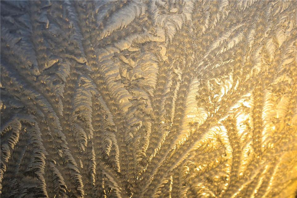 Eisblumen am Fenster. Bei bis zu minus zehn Grad wird es am Wochenende wohl eine Menge davon geben.Jan Woitas/dpa