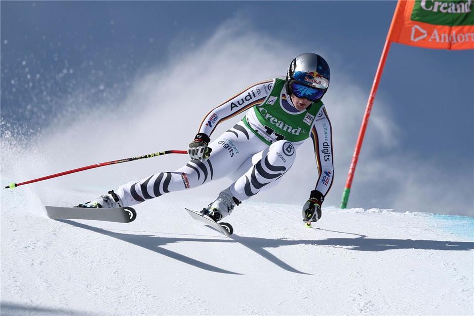 Emma Aicher im Abfahrts-Einsatz in Soldeu.Gabriele Facciotti/AP/dpa