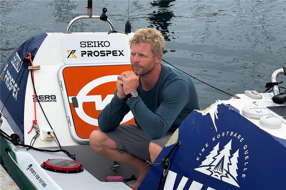 Ende einer Reise: Michael Walther auf seinem Board.Michael Walther/Zero Emissions/dpa
