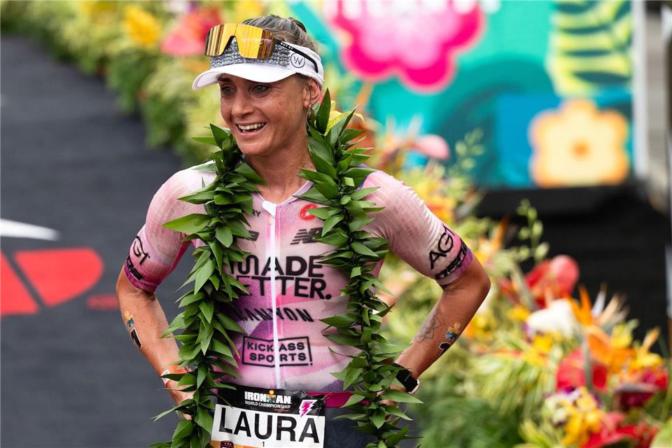 Erschöpft, aber glücklich: Laura Philipp holte sich Platz drei auf Hawaii.BEAUTIFUL SPORTS/Hilger/BEAUTIFUL SPORTS/dpa