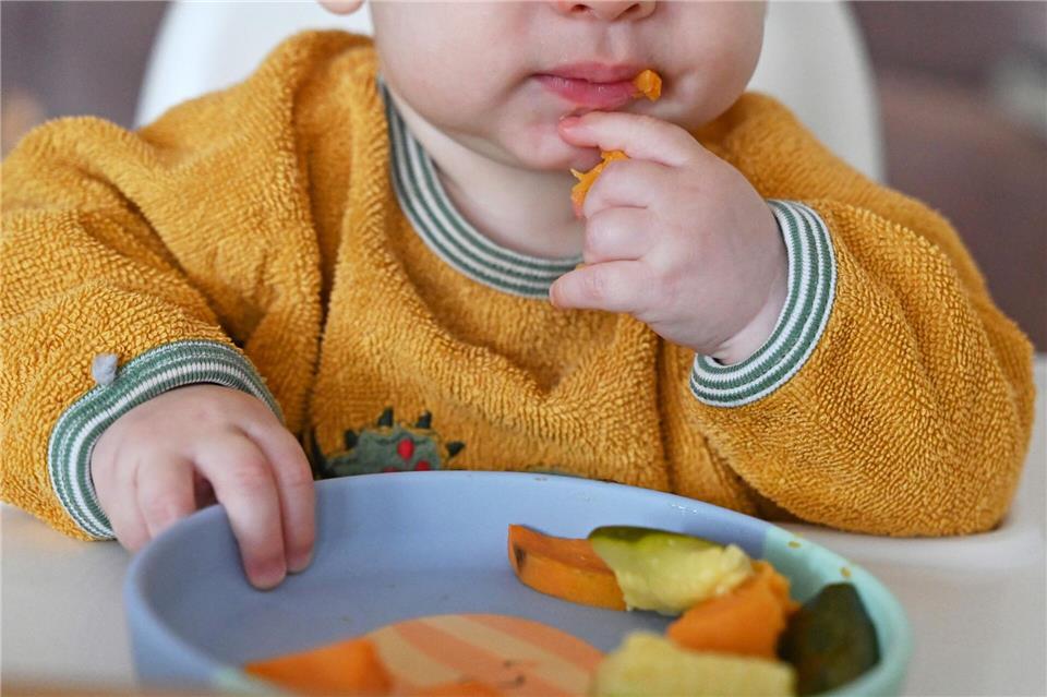 Erst ab sechs Monaten sollen Babys erste Beikost erhalten. (Archivbild)Elisa Schu/dpa