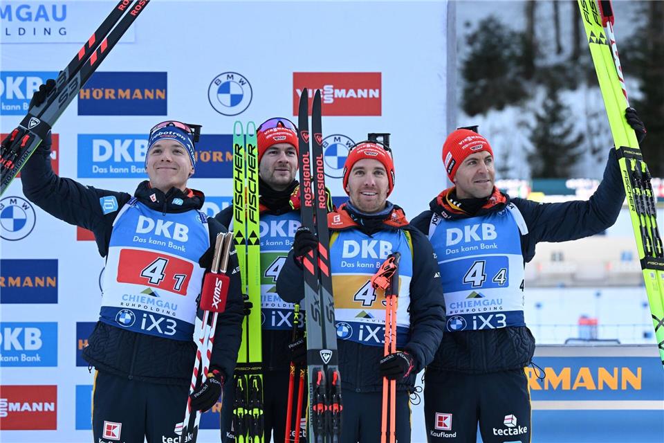 Erstes Staffelpodest der Saison für die deutschen Biathleten.Sven Hoppe/dpa