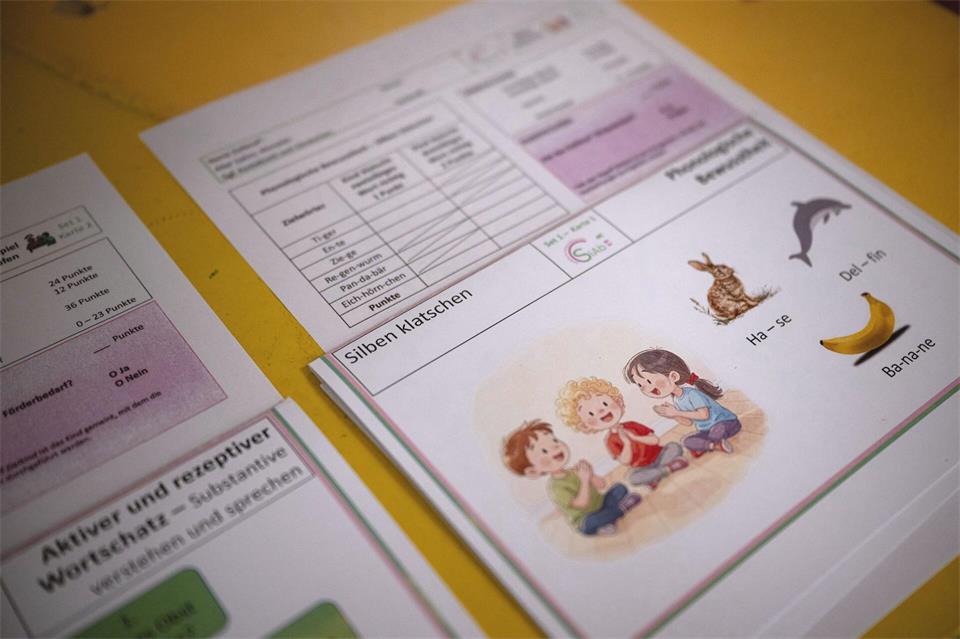 Es gibt Aufgabenkarten für die Erhebung der Sprachfähigkeiten. Hannes P. Albert/dpa