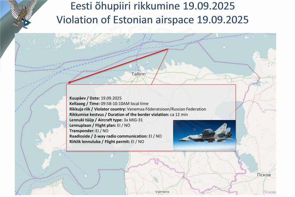 Estland zufolge waren die russischen Kampfflugzeuge klar im Luftraum des EU- und Nato-Landes.Rasmus Jürilo/Estnisches Verteidigungsministerium/dpa