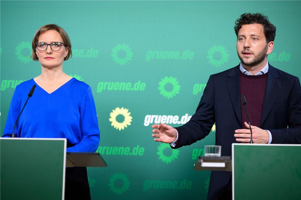 Franziska Brantner und Felix Banaszak, die Bundesvorsitzenden von Bündnis 90/Die Grünen. (Archivbild) Bernd von Jutrczenka/dpa