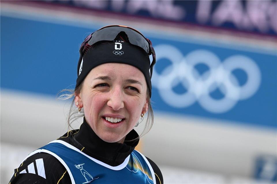 Franziska Preuß beim letzten Training vor der Mixed-Staffel. Hendrik Schmidt/dpa
