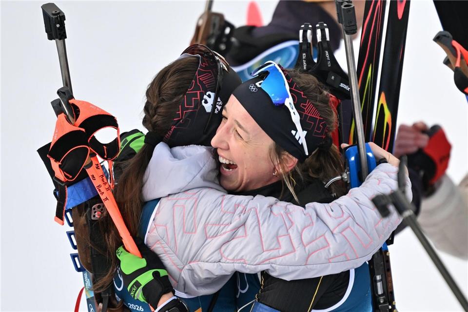 Franziska Preuß jubelte schon über Bronze in der Mixed-Staffel.Hendrik Schmidt/dpa